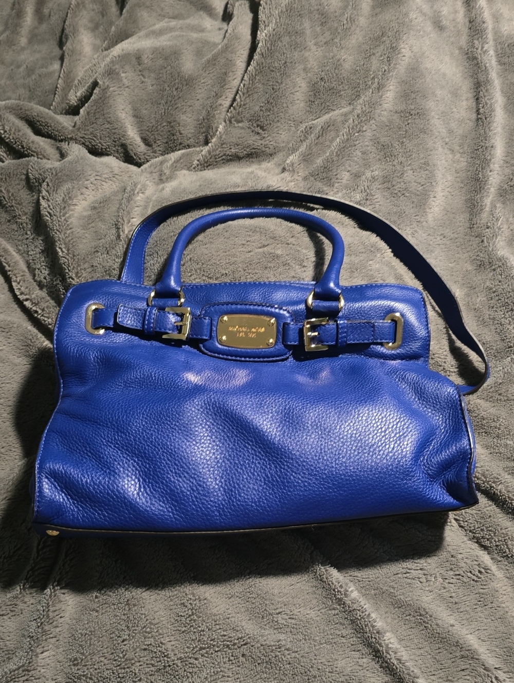 Michael Kors Cobalt Blue Pebbled Leather Satchel with Gold Hardware